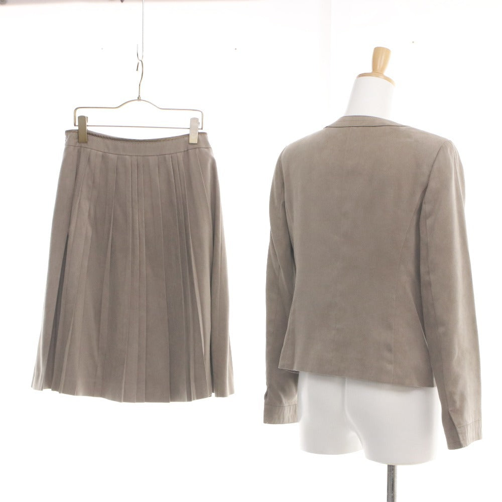 ■ J.PRESS ジェイプレス ジャケット スカート セットアップ アウター ボトムス 長袖 ひざ丈 無地 ボタン ポケット レディース ベージュ系