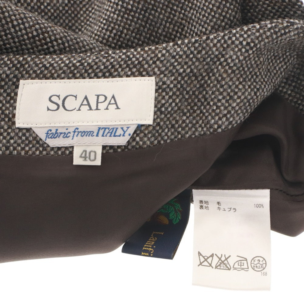 ■ SCAPA スキャパ スーツ セットアップ ジャケット スカート ボタン ポケット ファスナー レディース 40 カーキグレー系