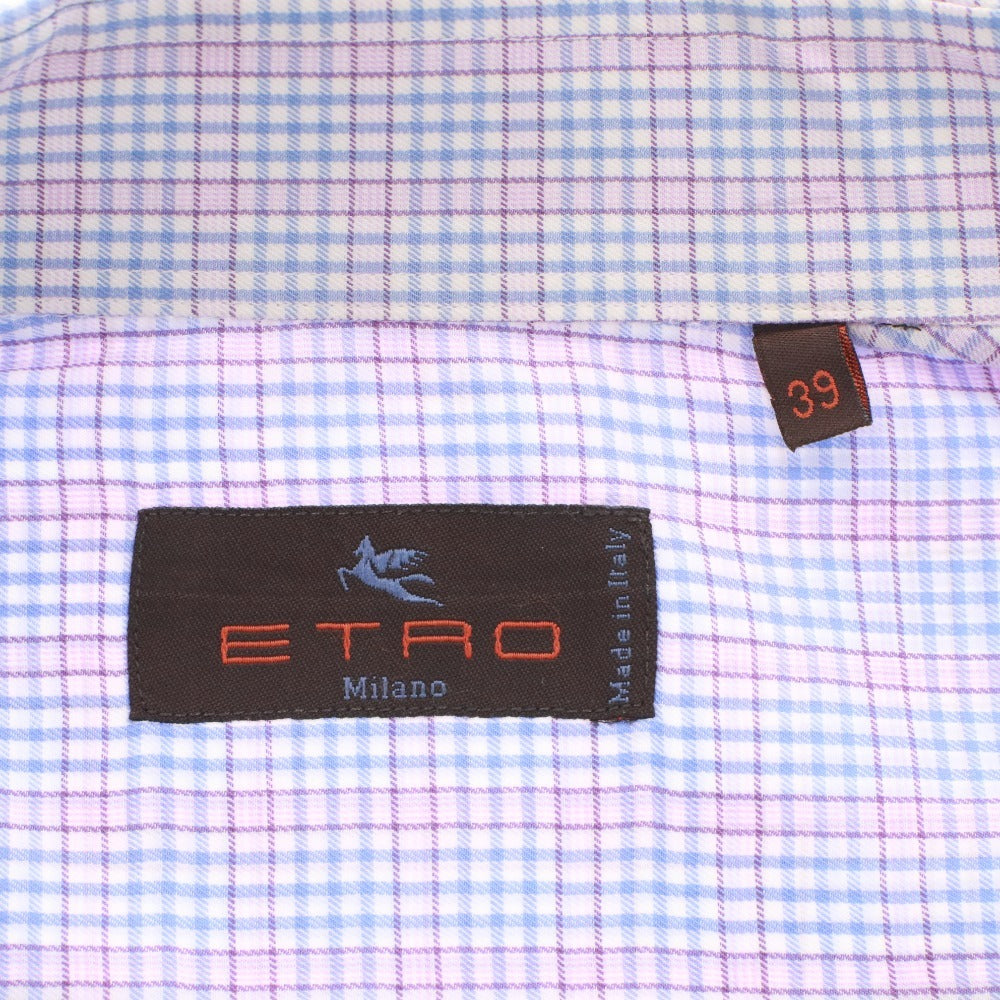 ■ ETRO エトロ シャツ トップス 長袖 襟 ボタン 総柄 イタリア製 コットン メンズ 39 ライトブルー系