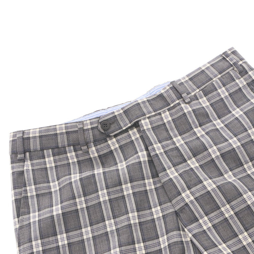 ■ GERMANO ジェルマーノ パンツ ボトムス ボタン ポケット タータン柄 イタリア製 ウール メンズ S グレー系