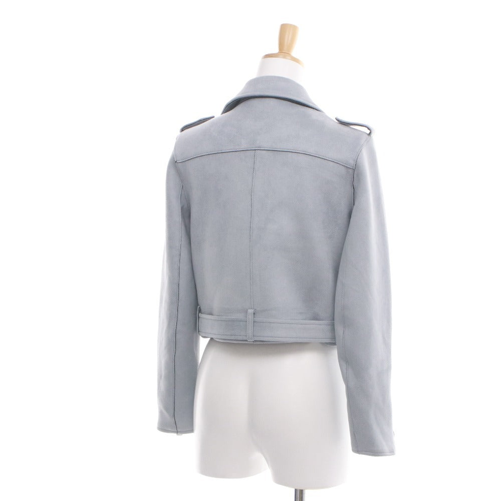 ■ ZARA ザラ ライダース コート ジャケット アウター ファスナー ベルト ポケット レディース M ライトブルー系