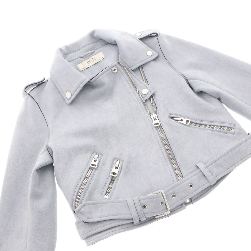 ■ ZARA ザラ ライダース コート ジャケット アウター ファスナー ベルト ポケット レディース M ライトブルー系