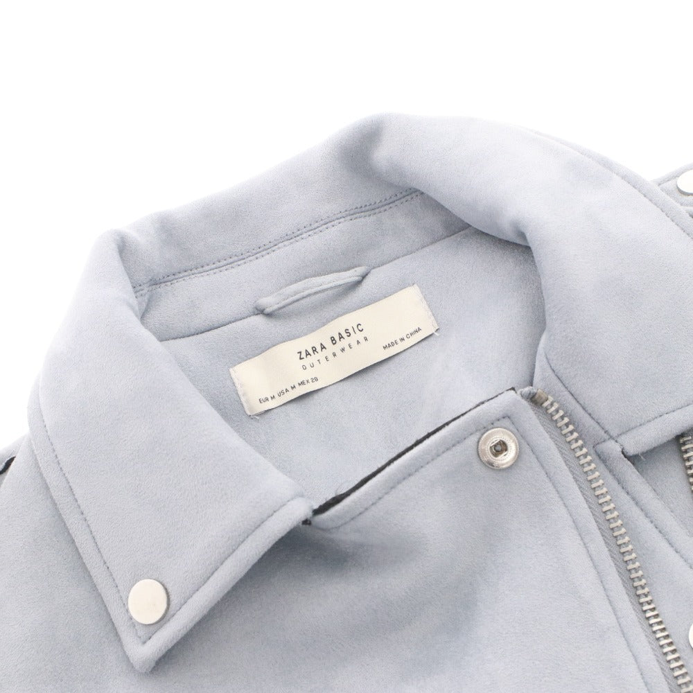■ ZARA ザラ ライダース コート ジャケット アウター ファスナー ベルト ポケット レディース M ライトブルー系