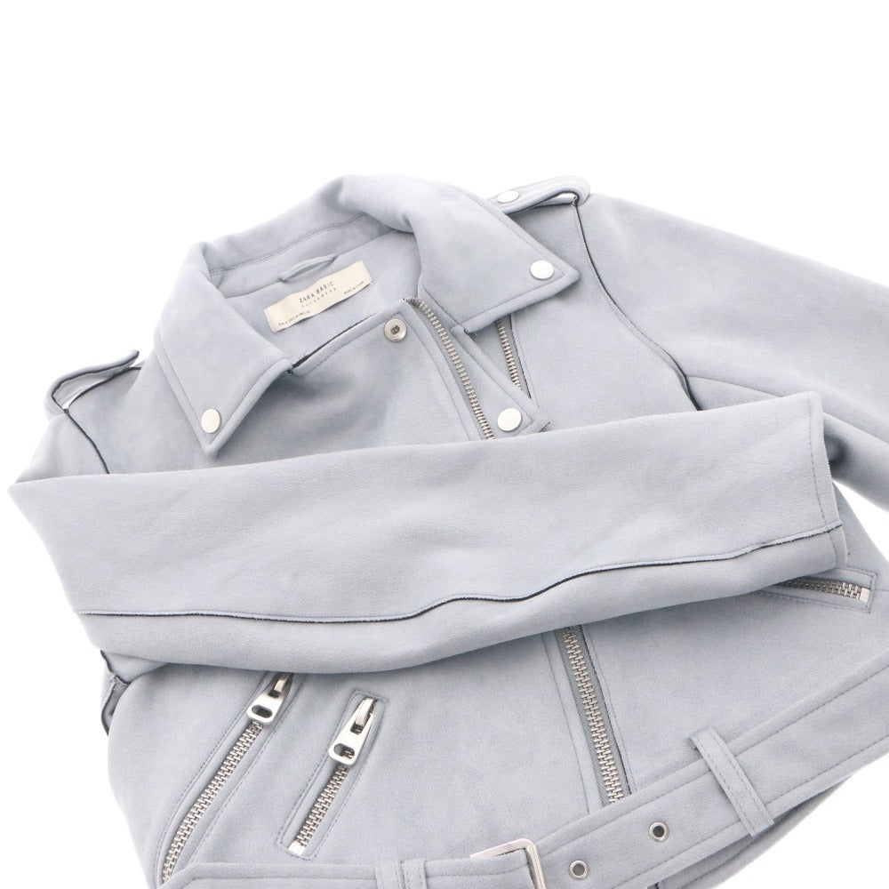 ■ ZARA ザラ ライダース コート ジャケット アウター ファスナー ベルト ポケット レディース M ライトブルー系