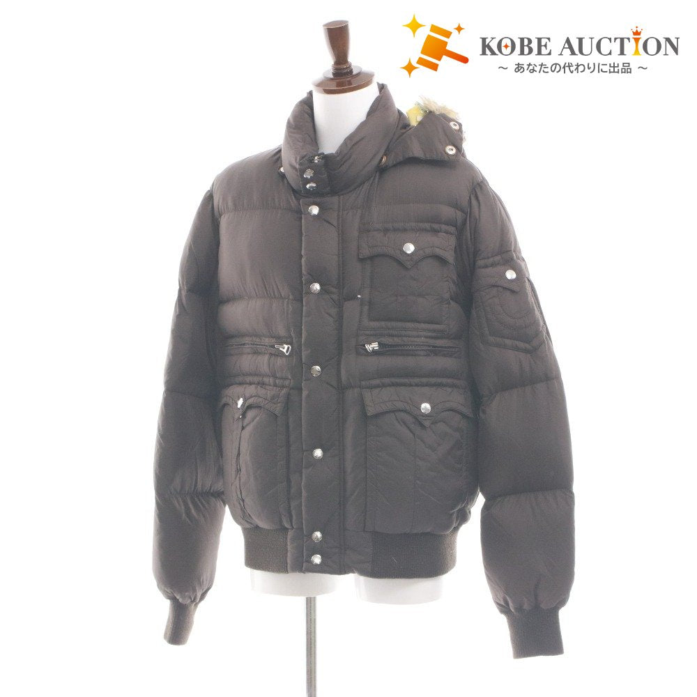 ■ TRUE RELIGION トゥルーレリジョン ダウンジャケット アウター ファスナー ポケット フード メンズ XL ダークブラウン系