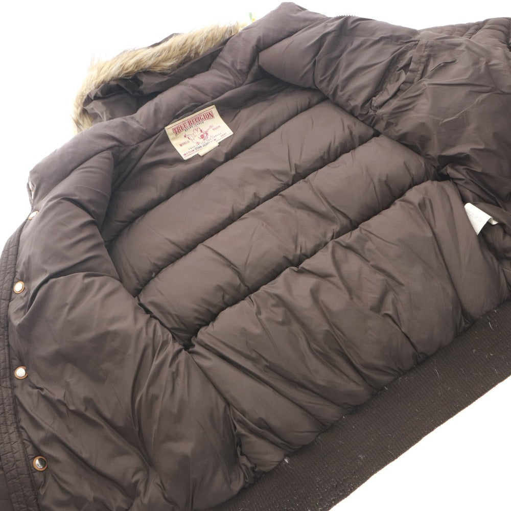 ■ TRUE RELIGION トゥルーレリジョン ダウンジャケット アウター ファスナー ポケット フード メンズ XL ダークブラウン系