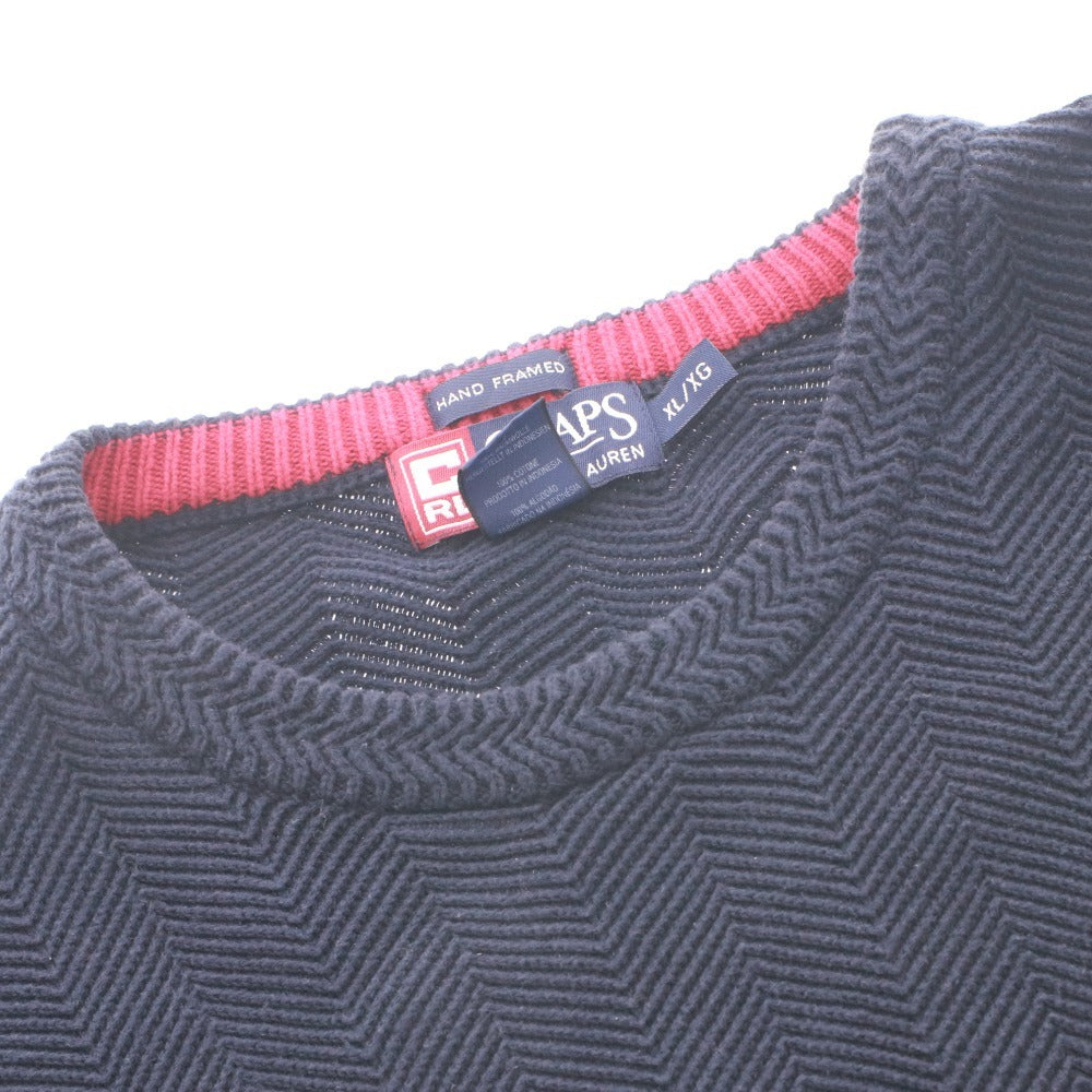 ■ CHAPS RALPH LAUREN チャップス ラルフローレン セーター 長袖 トップス ニット ヘリンボーン 刺繍 メンズ XL ネイビー