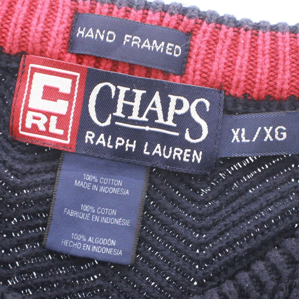 ■ CHAPS RALPH LAUREN チャップス ラルフローレン セーター 長袖 トップス ニット ヘリンボーン 刺繍 メンズ XL ネイビー