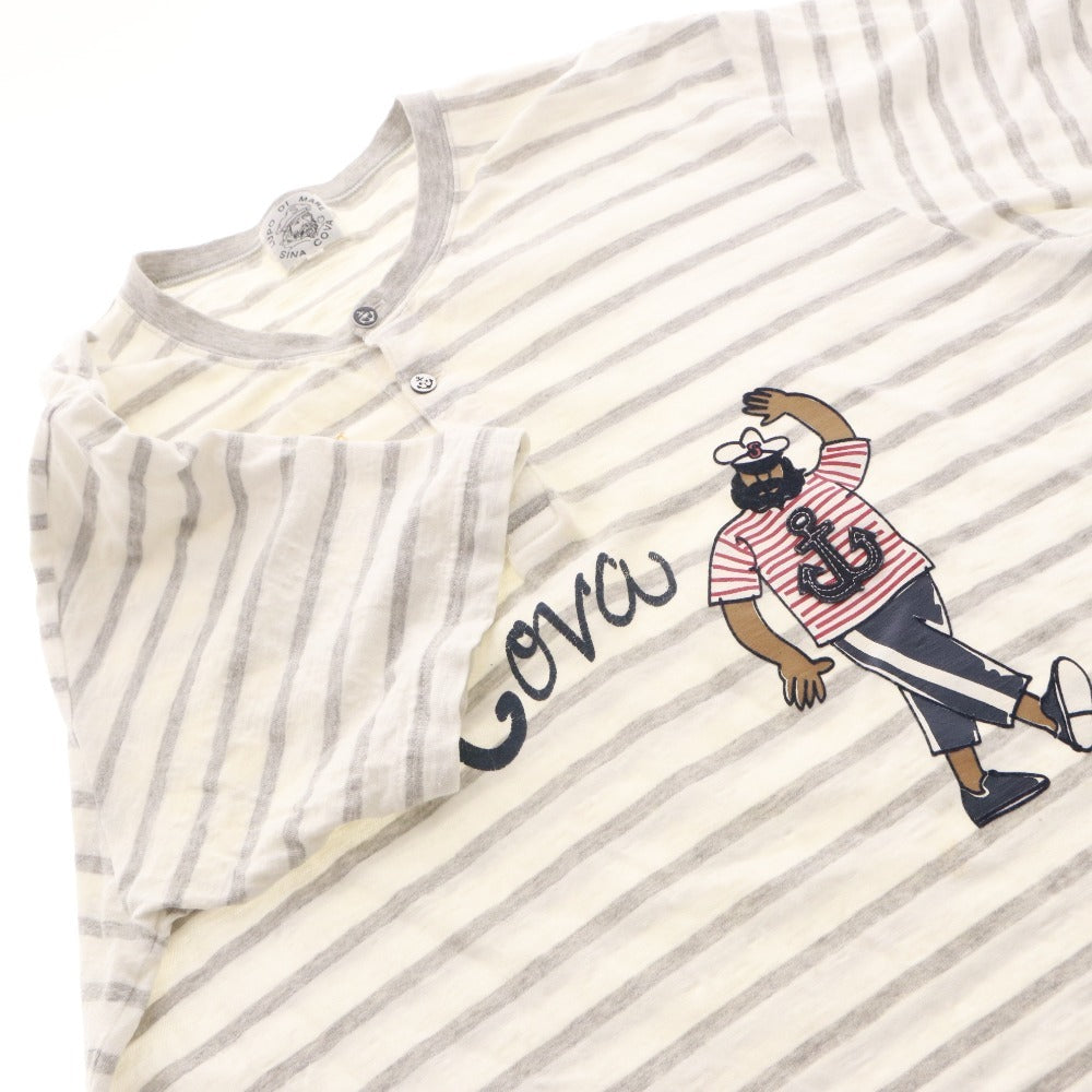 ■ SINA COVA T-shirt Short Sleeve Top Henley Neck Marine Style Print Patch Border Men's LL White Gray