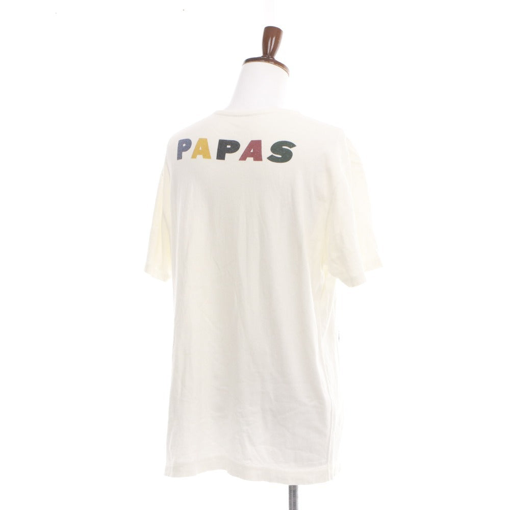 ■ PAPAS パパス Tシャツ 半袖 トップス ワッペン クラシックカー リネン混 メンズ LL ホワイト