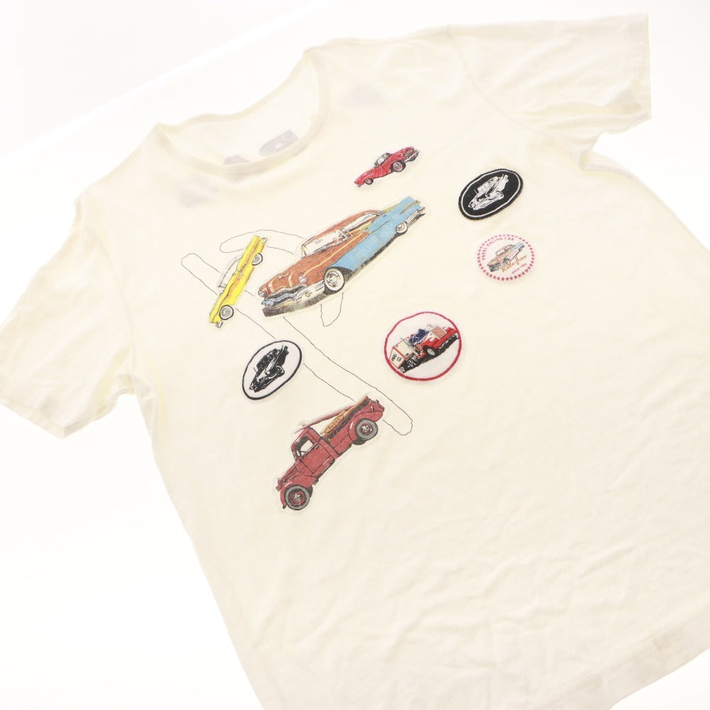■ PAPAS パパス Tシャツ 半袖 トップス ワッペン クラシックカー リネン混 メンズ LL ホワイト