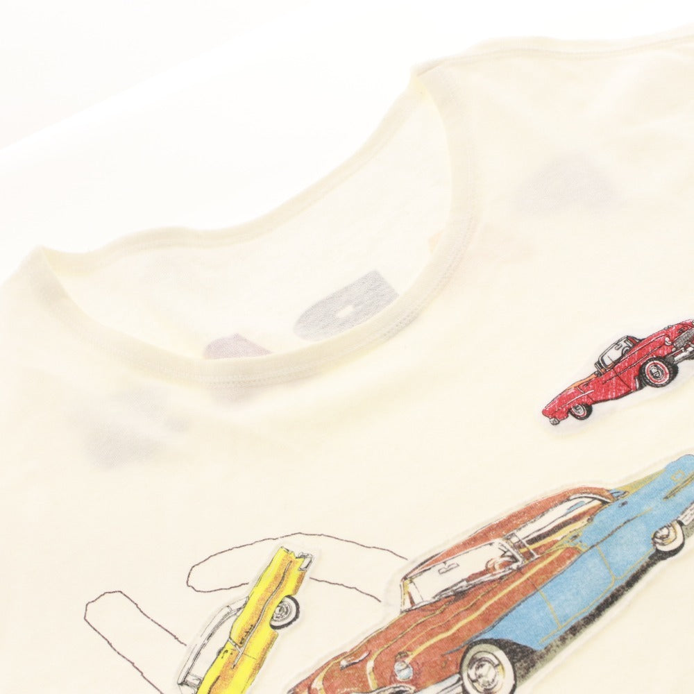 ■ PAPAS パパス Tシャツ 半袖 トップス ワッペン クラシックカー リネン混 メンズ LL ホワイト