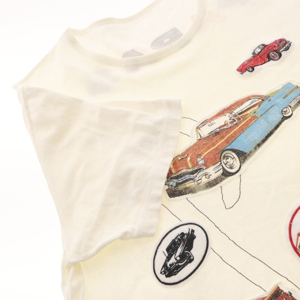 ■ PAPAS パパス Tシャツ 半袖 トップス ワッペン クラシックカー リネン混 メンズ LL ホワイト