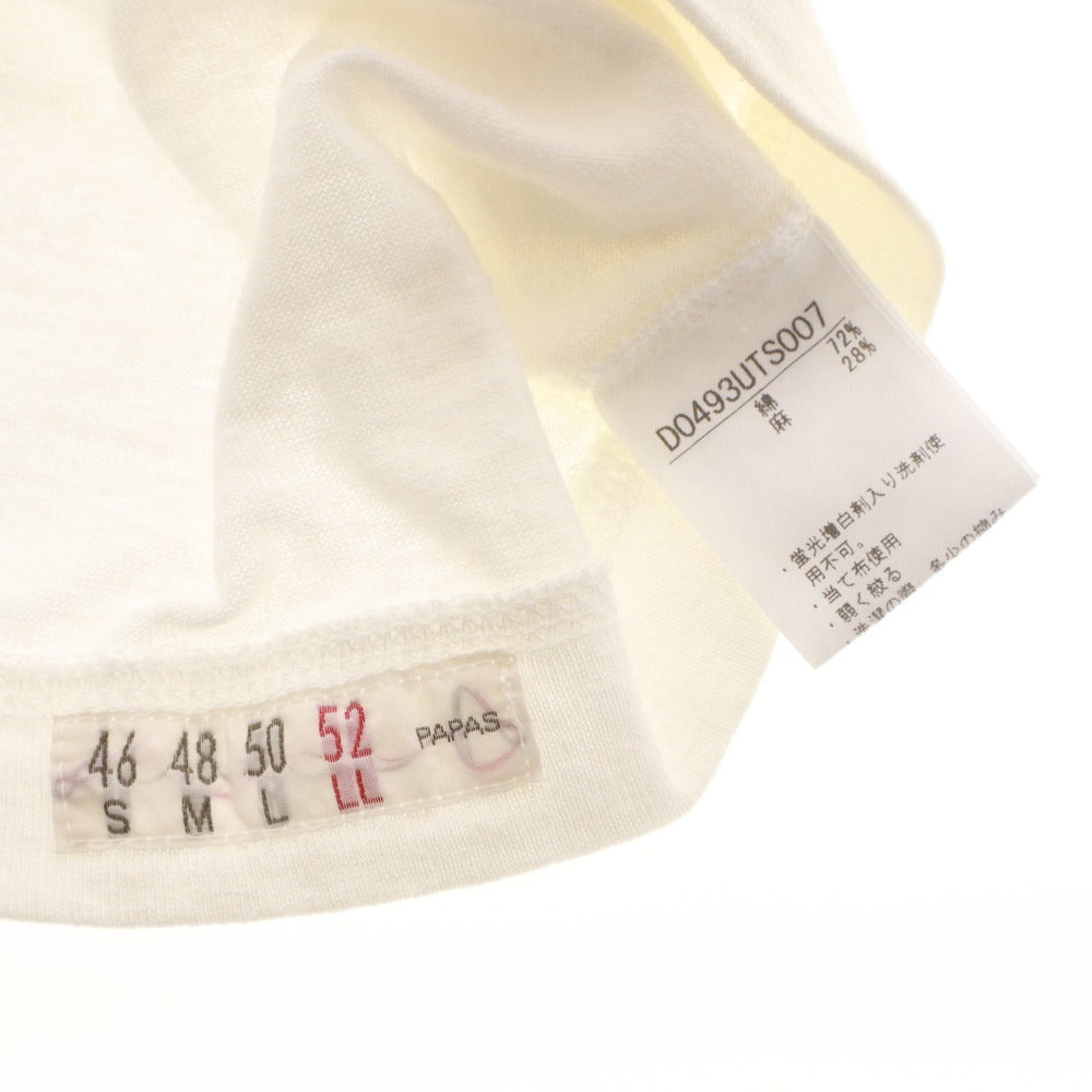 ■ PAPAS パパス Tシャツ 半袖 トップス ワッペン クラシックカー リネン混 メンズ LL ホワイト