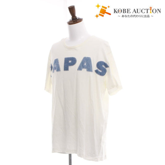 ■ PAPAS パパス Tシャツ 半袖 トップス ワッペン デニム コットン メンズ LL ホワイト