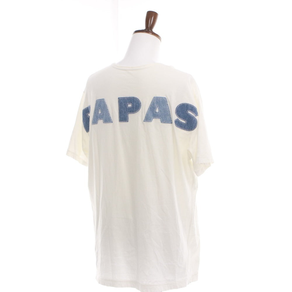 ■ PAPAS パパス Tシャツ 半袖 トップス ワッペン デニム コットン メンズ LL ホワイト