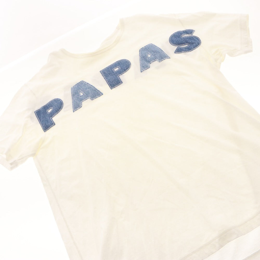■ PAPAS パパス Tシャツ 半袖 トップス ワッペン デニム コットン メンズ LL ホワイト