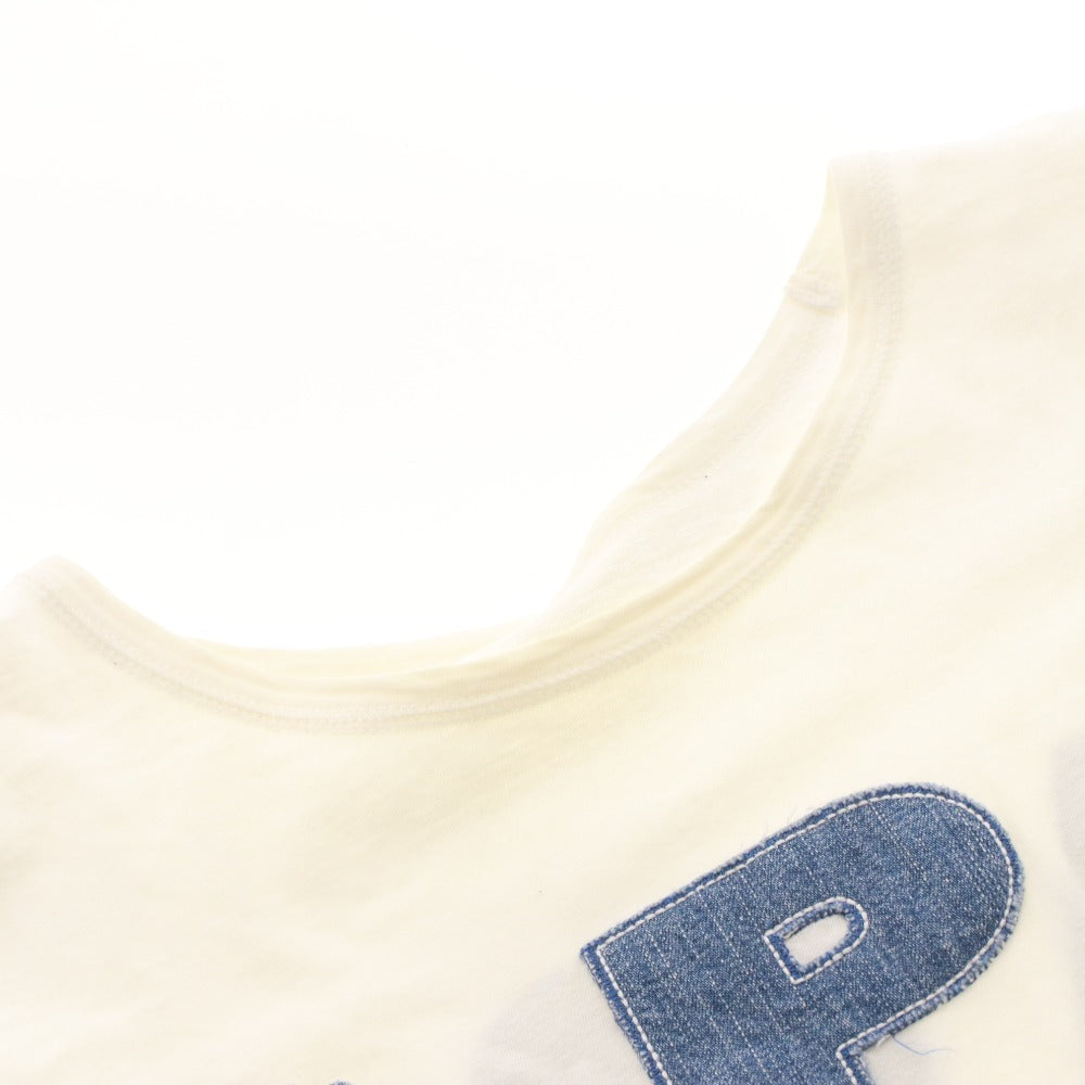 ■ PAPAS パパス Tシャツ 半袖 トップス ワッペン デニム コットン メンズ LL ホワイト