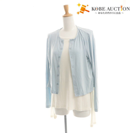 ■ MIESROHE Cardigan T-Shirt 2-Piece Set Bundle Knit Long Sleeve Tops Outerwear Women's F (Free) Ivory Light Blue