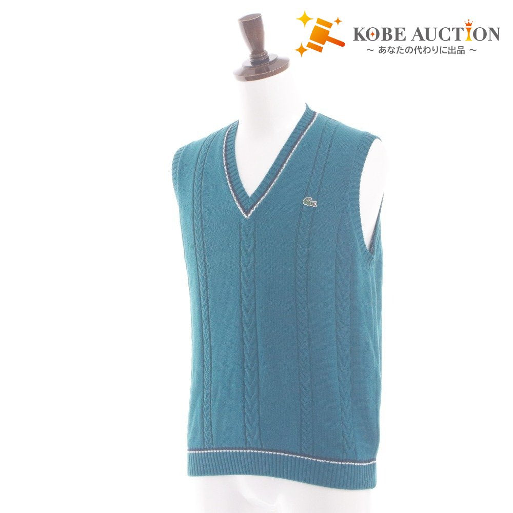■ Lacoste LACOSTE Knit Vest Top Cable V-neck Made in Japan Men's (S equivalent) Blue-Green