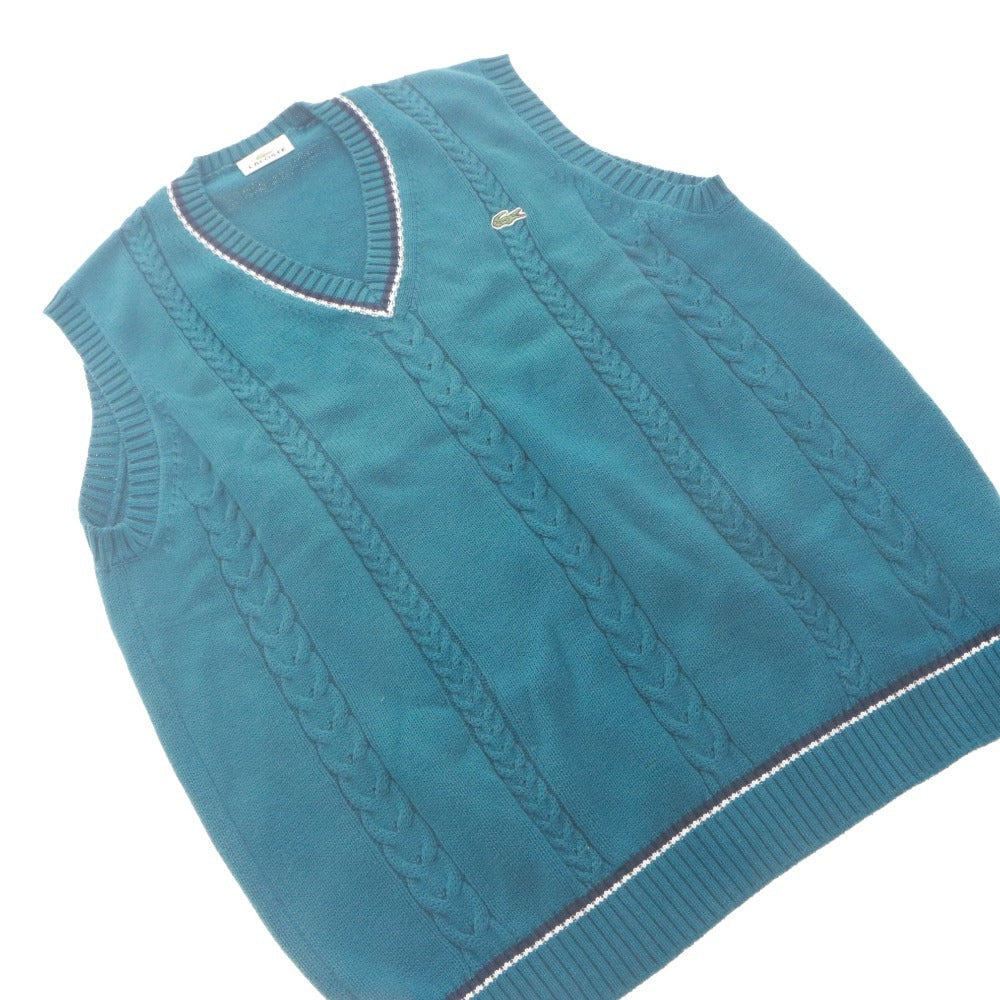 ■ Lacoste LACOSTE Knit Vest Top Cable V-neck Made in Japan Men's (S equivalent) Blue-Green