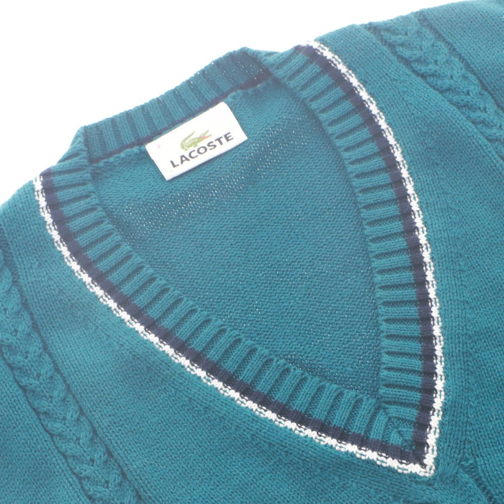 ■ Lacoste LACOSTE Knit Vest Top Cable V-neck Made in Japan Men's (S equivalent) Blue-Green