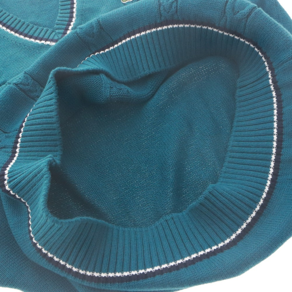 ■ Lacoste LACOSTE Knit Vest Top Cable V-neck Made in Japan Men's (S equivalent) Blue-Green