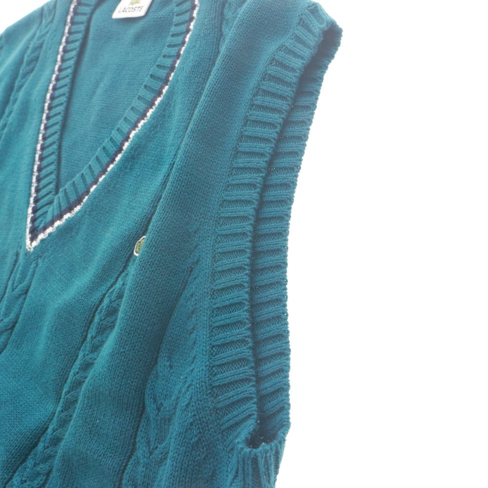 ■ Lacoste LACOSTE Knit Vest Top Cable V-neck Made in Japan Men's (S equivalent) Blue-Green