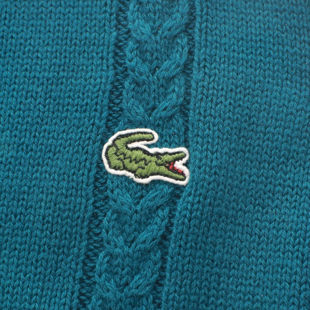■ Lacoste LACOSTE Knit Vest Top Cable V-neck Made in Japan Men's (S equivalent) Blue-Green