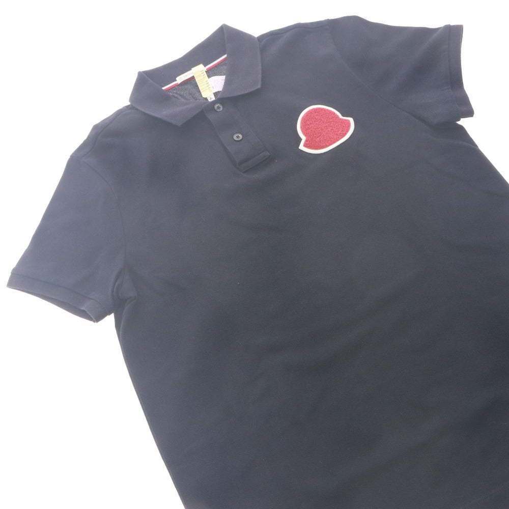 ■ MONCLER Polo Shirt Short Sleeve Top Large Patch Big Logo Patch Men's S Navy