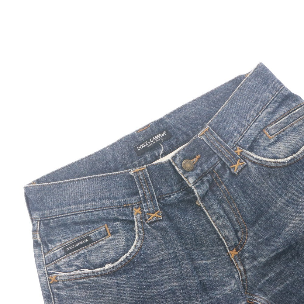 ■ DOLCE&GABBANA Denim Jeans DG Logo Plate Leather Trim Distressed Y2K Men's 44 (S-M) Blue