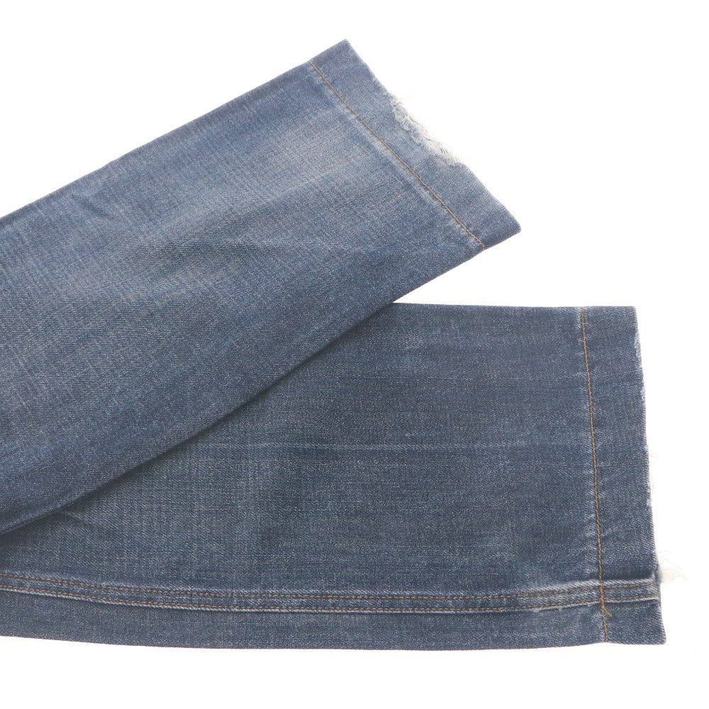 ■ DOLCE&GABBANA Denim Jeans DG Logo Plate Leather Trim Distressed Y2K Men's 44 (S-M) Blue