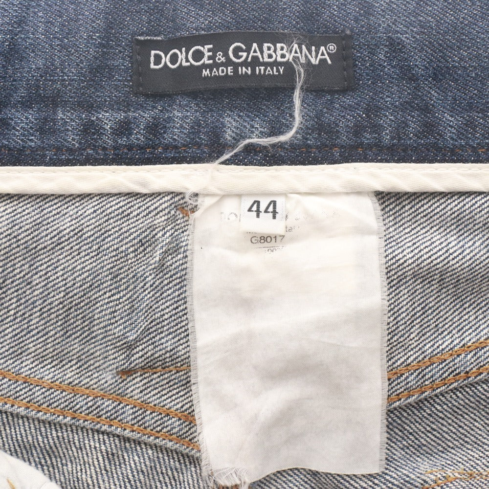 ■ DOLCE&GABBANA Denim Jeans DG Logo Plate Leather Trim Distressed Y2K Men's 44 (S-M) Blue