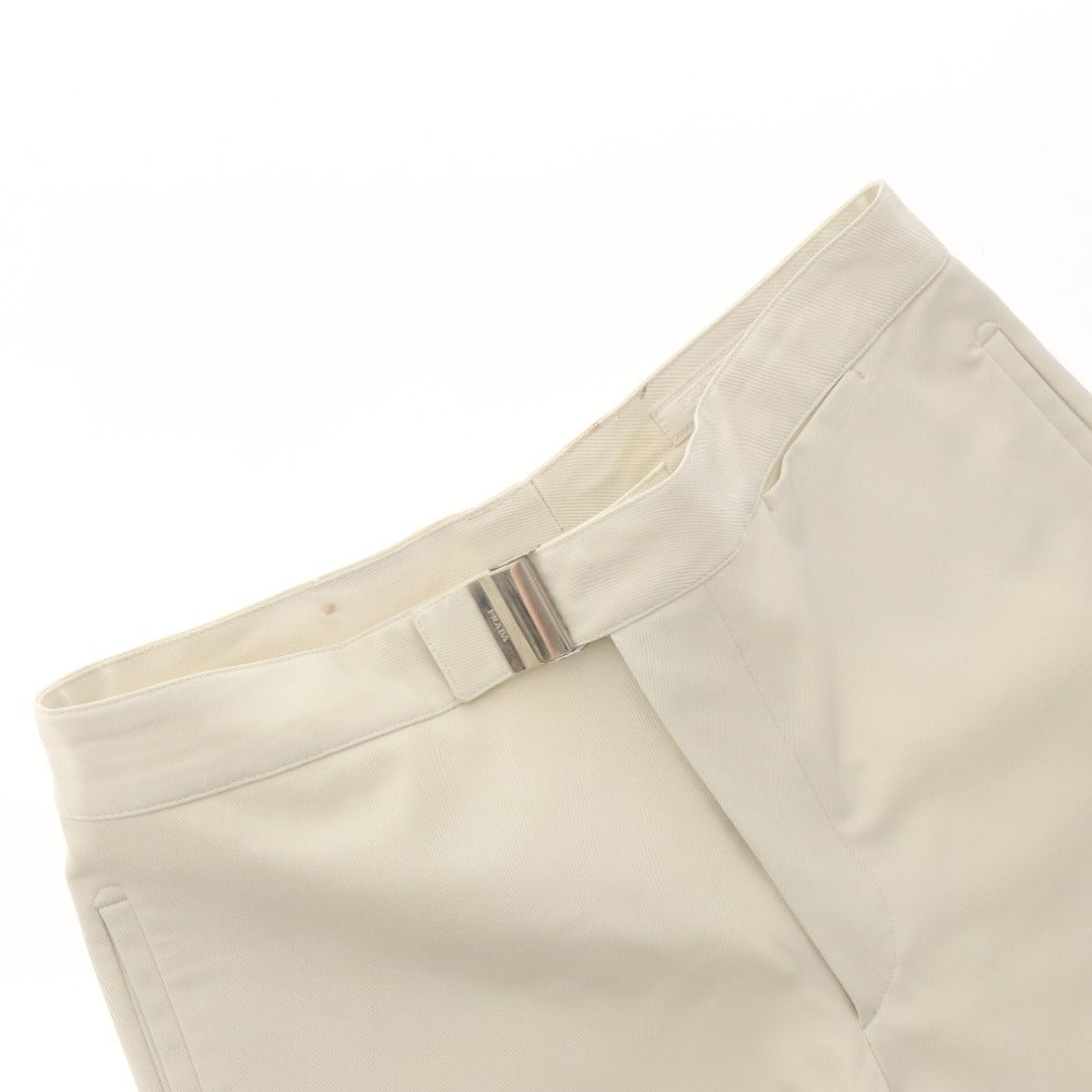 ■ PRADA Pants Bottoms Leather Patch Mixed Material Genuine Leather Hem Zip Men's 48 (M~L) Ivory