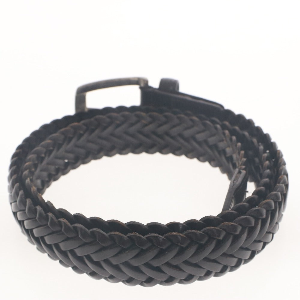 ■ Paul Stuart Belt Bridle Leather Cowhide Intrecciato Mesh Men's 48 Dark Brown