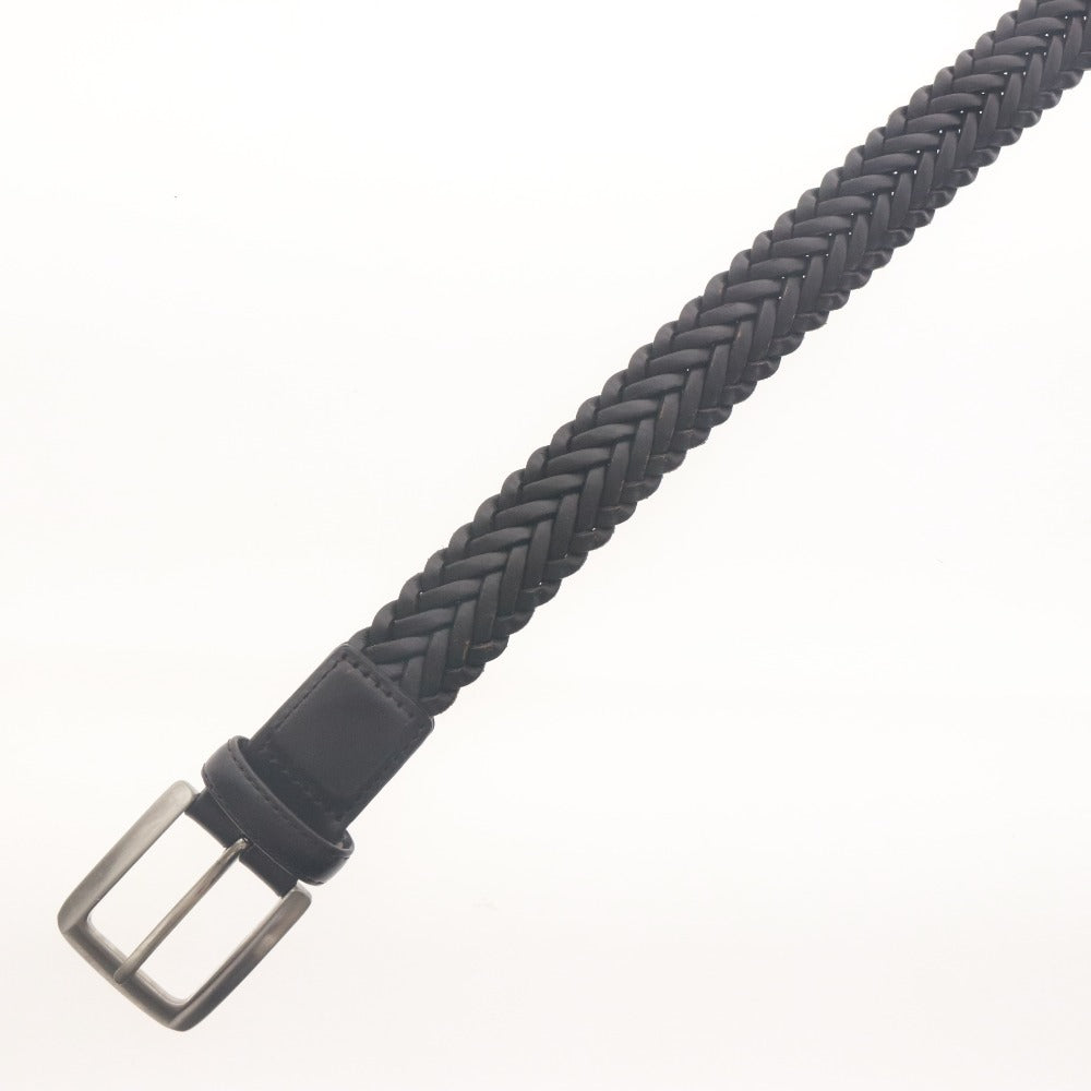 ■ Paul Stuart Belt Bridle Leather Cowhide Intrecciato Mesh Men's 48 Dark Brown
