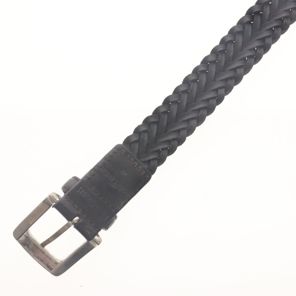 ■ Paul Stuart Belt Bridle Leather Cowhide Intrecciato Mesh Men's 48 Dark Brown