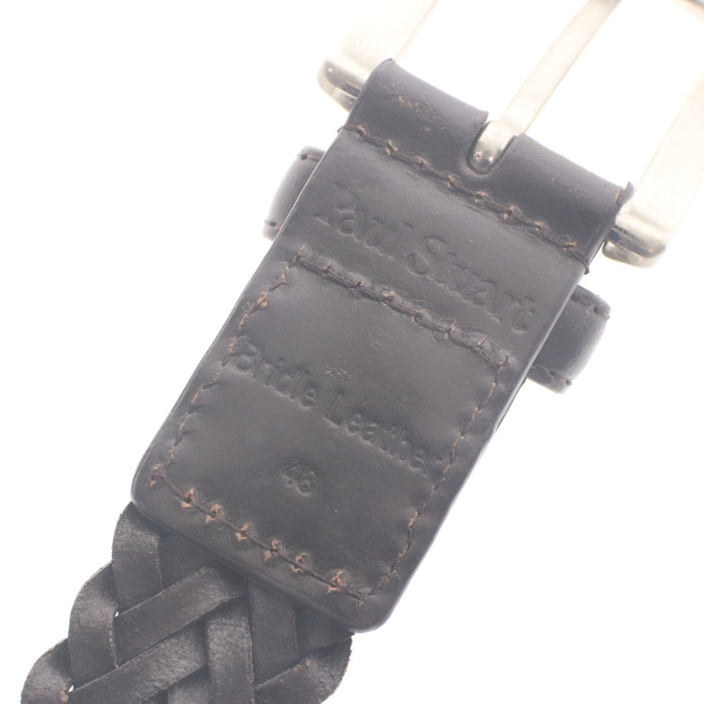 ■ Paul Stuart Belt Bridle Leather Cowhide Intrecciato Mesh Men's 48 Dark Brown