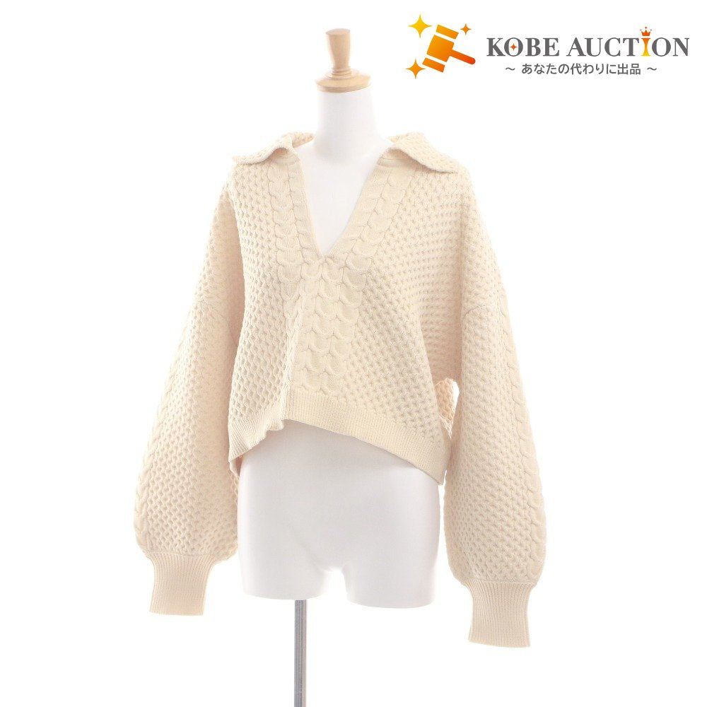 ■ manon Sweater Long Sleeve Top Skipper Cable Knit Pullover Collar Short Length Women's 0 (Free) Ivory Unused