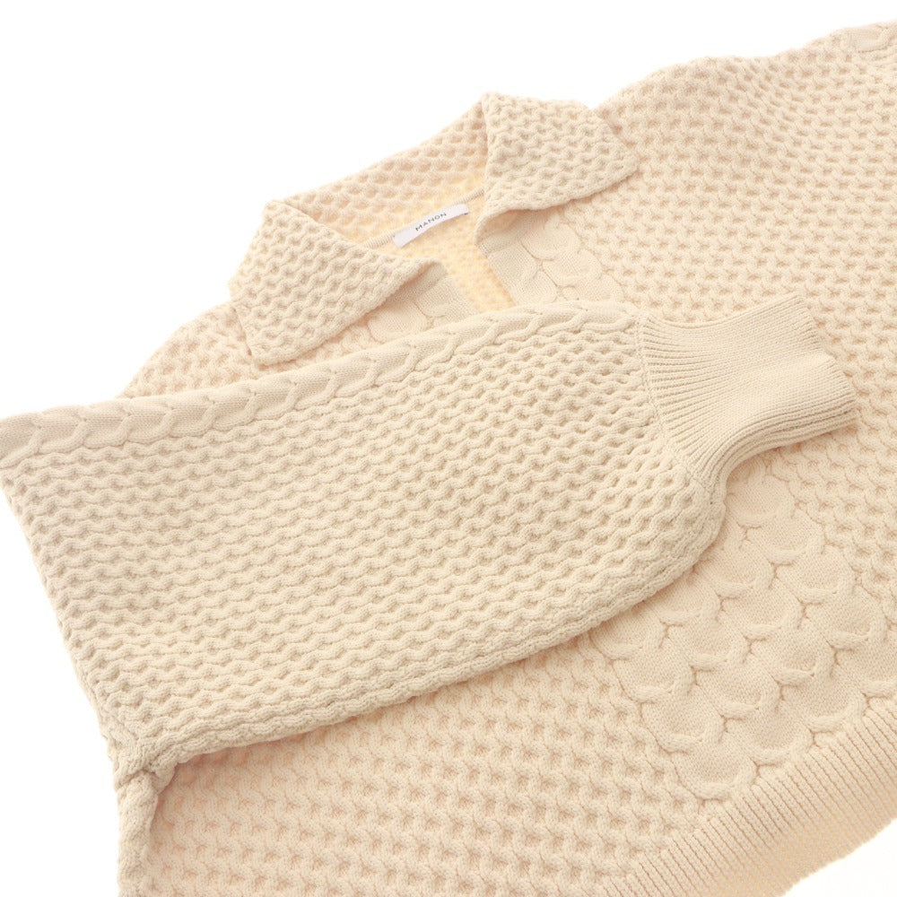 ■ manon Sweater Long Sleeve Top Skipper Cable Knit Pullover Collar Short Length Women's 0 (Free) Ivory Unused