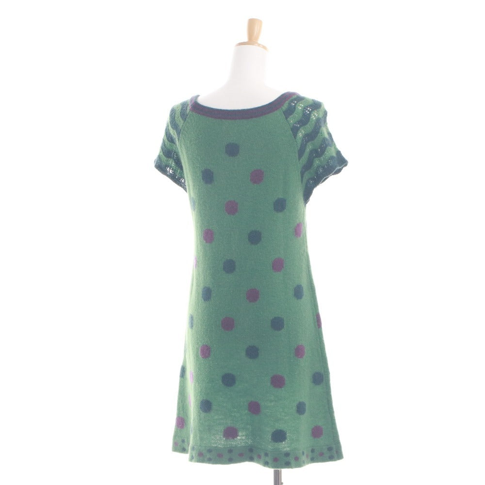 ■ Jocomomola by Sybilla Knit Dress Short Sleeve Tunic Polka Dot Pattern Women's 40 (L equivalent) Dark Green