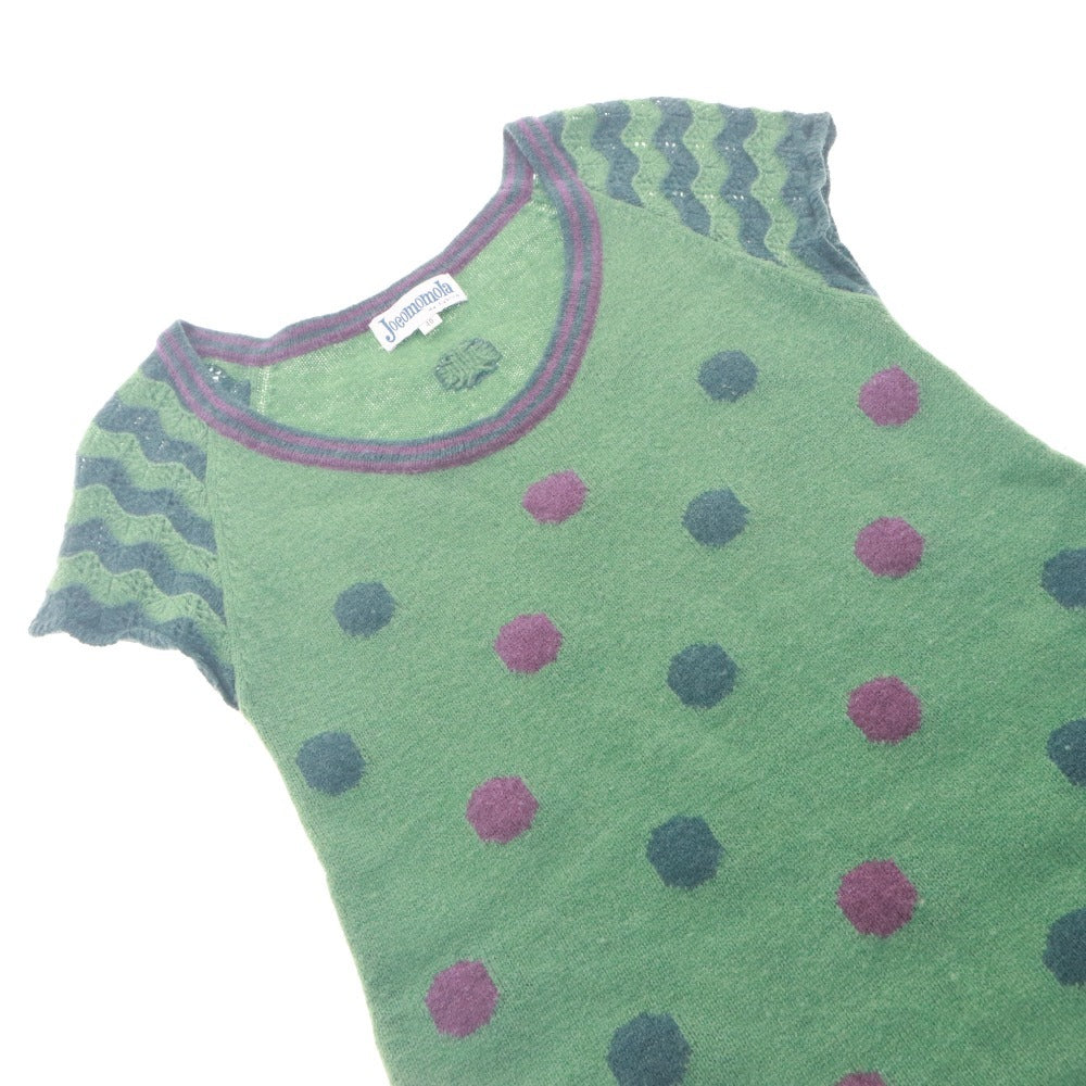 ■ Jocomomola by Sybilla Knit Dress Short Sleeve Tunic Polka Dot Pattern Women's 40 (L equivalent) Dark Green