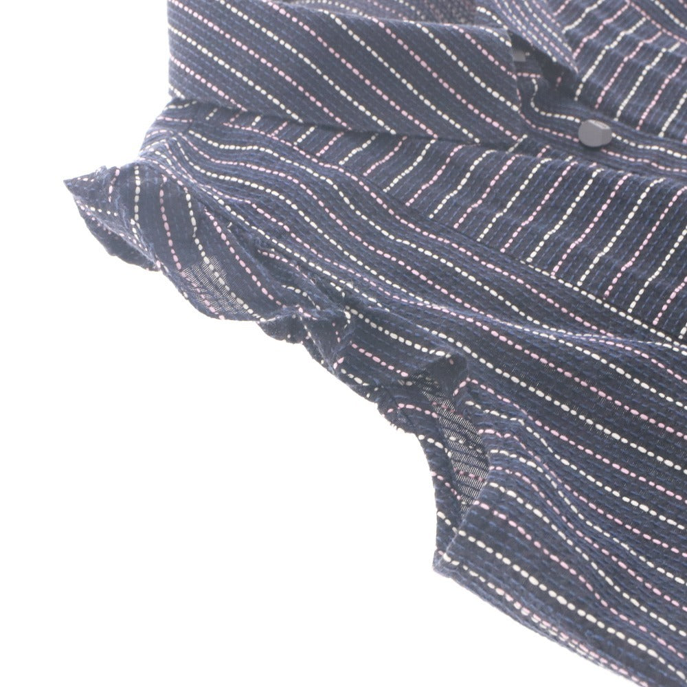 ■ Rene Sleeveless Shirt Blouse Top Collar Frill Sleeves Buttons Striped Pattern Made in Japan Women's 36 (M equivalent) Dark Navy, etc.