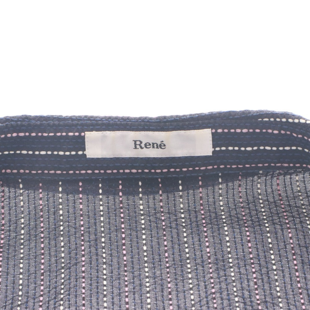 ■ Rene Sleeveless Shirt Blouse Top Collar Frill Sleeves Buttons Striped Pattern Made in Japan Women's 36 (M equivalent) Dark Navy, etc.