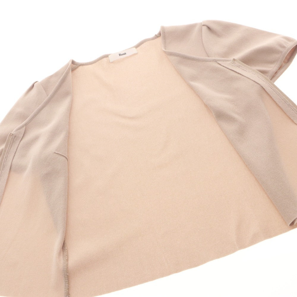 ■ Rene Cardigan Short Sleeve Top Outer Knit Pearl Zipper Made in Japan Women's 34 (S equivalent) Light Beige