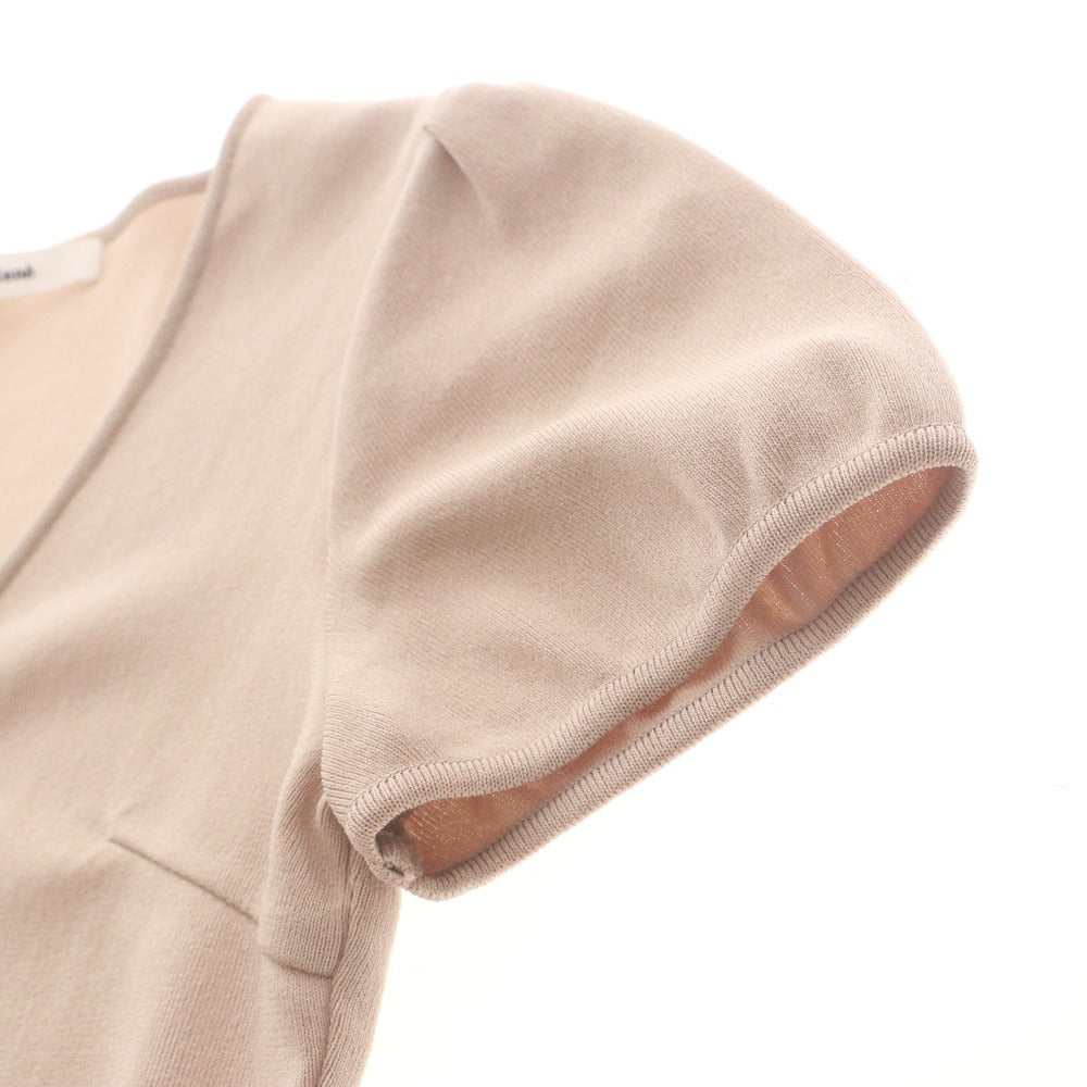 ■ Rene Cardigan Short Sleeve Top Outer Knit Pearl Zipper Made in Japan Women's 34 (S equivalent) Light Beige