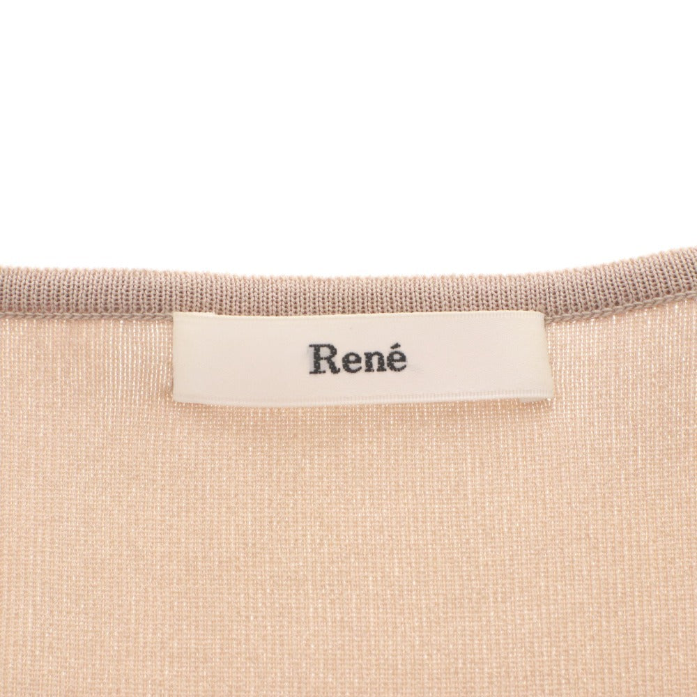 ■ Rene Cardigan Short Sleeve Top Outer Knit Pearl Zipper Made in Japan Women's 34 (S equivalent) Light Beige