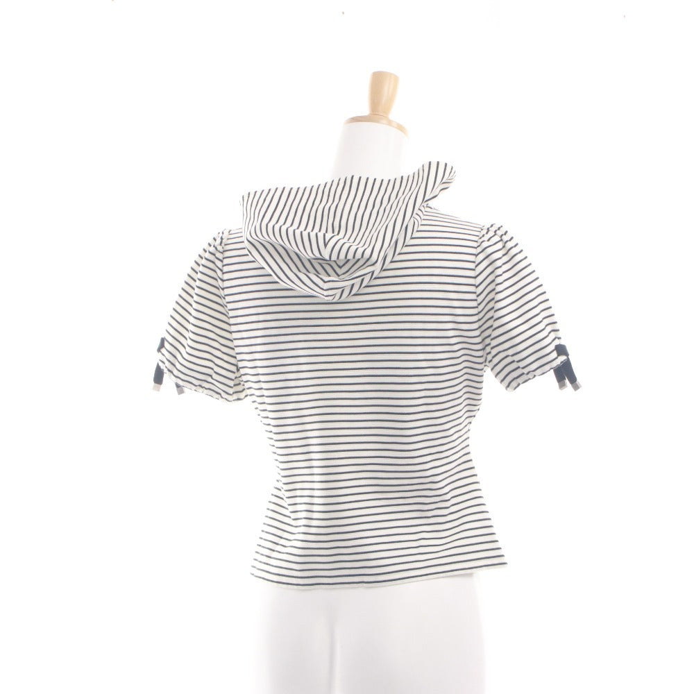 ■ Rene Relax Hoodie Half Sleeve Top Outer Knit Hoodie Zip-up Border Pattern Made in Japan Women's 38 (L equivalent) Black and White