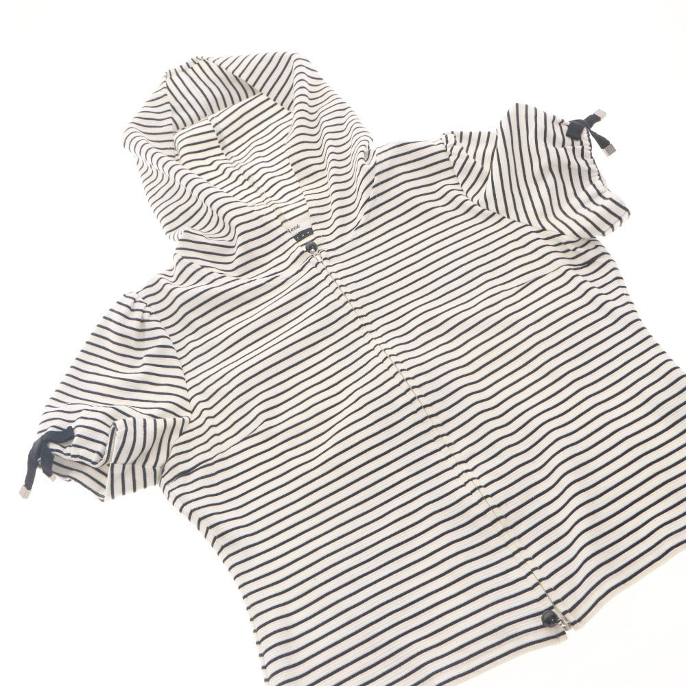 ■ Rene Relax Hoodie Half Sleeve Top Outer Knit Hoodie Zip-up Border Pattern Made in Japan Women's 38 (L equivalent) Black and White