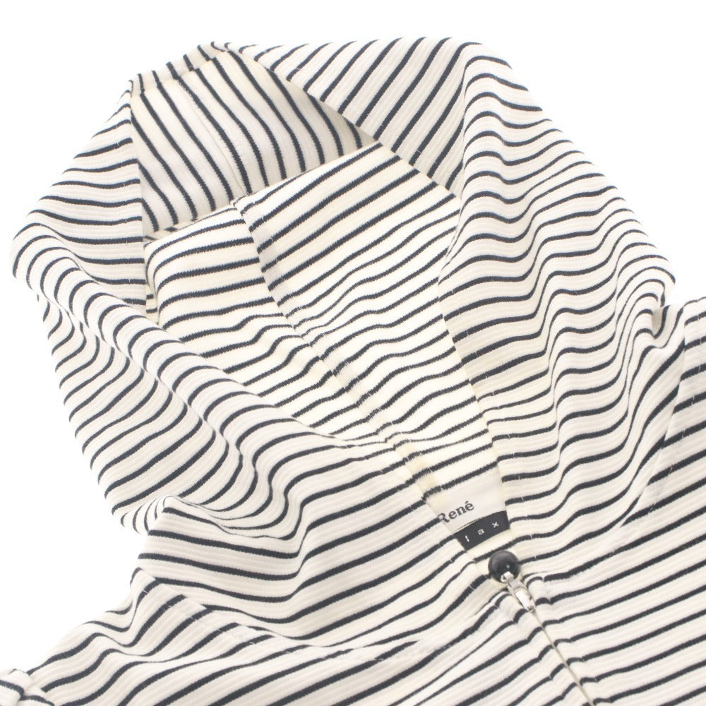 ■ Rene Relax Hoodie Half Sleeve Top Outer Knit Hoodie Zip-up Border Pattern Made in Japan Women's 38 (L equivalent) Black and White